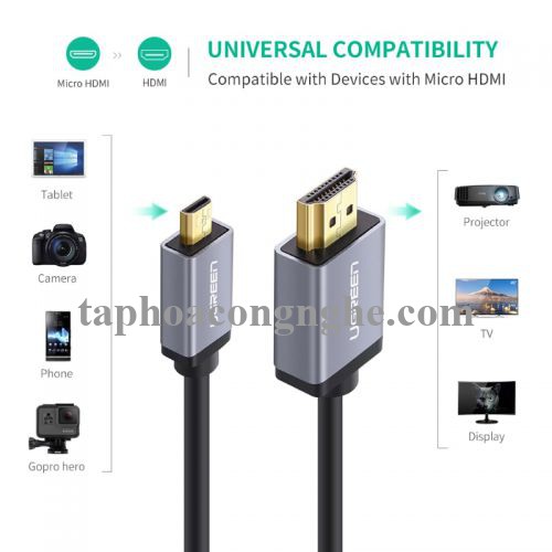 Ugreen 10143 3M màu Đen Cáp chuyển đổi Micro HDMI sang HDMI thuần đồng cao cấp HD109 30010143